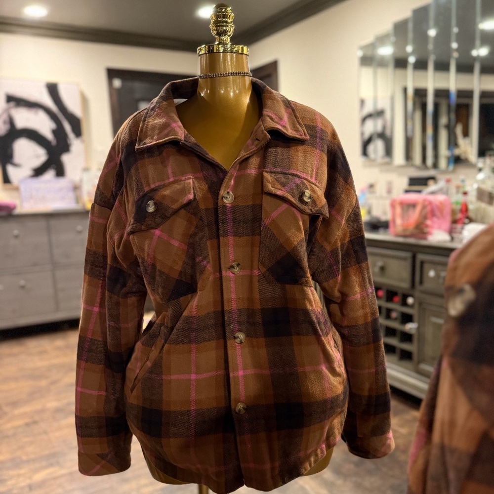 Aeropostale Plaid Jacket - Brown and Pink